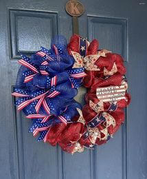 Decorative Flowers 18 Inch 4th Of July Wreath Independent Day For Front Door With Wood Star National Flag Decorations