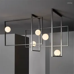 Ceiling Lights Modern Geometric Combination LED Lamp Designer Restaurant Black Gold Chandelier El Store Bar Glass Ball Celing Light