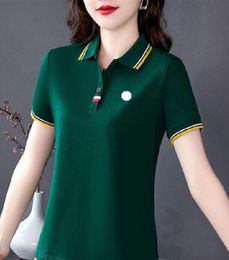 Striped badge design Cotton Summer Womens Polo Shirts New-Embroidery Casual Short Sleeve Polos Femmes Clothing Lapel Slim Tees