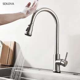 Kitchen Faucets Stainless Steel Brushed Touch Sense Control Faucet Pull Out Sink Mixer Water Tap Ware Double Flow Setting Pause Button