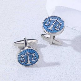 Cuff Links 2024 Blue Paint Balance Scale Circular Cufflinks Lawyer Set Mens Shirt Accessories High Quality Alloy Cuff Button Business Gift