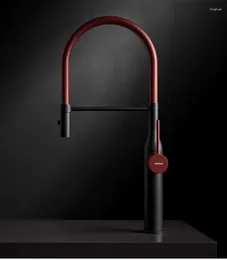 Kitchen Faucets Luxury High Quality Brass Sink Faucet Black And Red Cold Mixer Tap One Hole Handle Pull Out