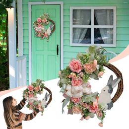 Decorative Flowers Easter Wreath Decoration 15in For Front Door Spring With Faux Greenery And Talking Christmas