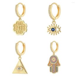 Hoop Earrings Religious Evil Blue Eye Dangle Earring For Women Jewellery Flower Hand Copper Pave CZ Fashion Accessories1095059