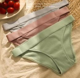 Women039s Panties Sexy Women Underwear Low Waist Solid Colour Knitted Cotton Woman Thong Pink Lingerie Femme6333538