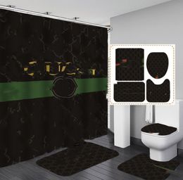 Classic Letter Printed Shower Curtains Set Designer Carpet 4 Piece Set Toilet Seat Cover Floor Mat Bathroom Non Slip Mats Sets