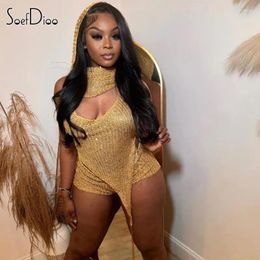 Women's Tracksuits Soefdioo Sequin Knit Set Halter Lace Up Backless Tops With Hat And Shorts Suit 2024 Summer Baddie 3 Piece Sets Outfits