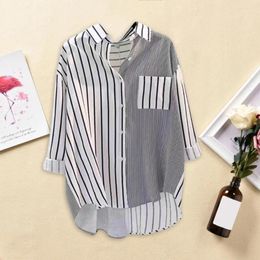 Women's Blouses Women Shirt Striped Print Lapel Blouse With Long Back Commute For Loose Fit Single-breasted Sleeve Top