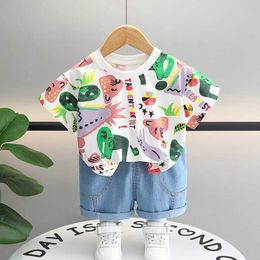 Clothing Sets New Summer Children Cotton Baby Boy Clothes Suit Boys Cartoon T Shirts Shorts 2Pcs/sets Infant Kids Fashion Toddler Tracksuits Y240515