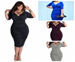 Sexy Deep Vneck Long Sleeve Sheath Stretch Slim Club Office Dresses Pencil Bandage Bodycon Dress Plus Size3351029