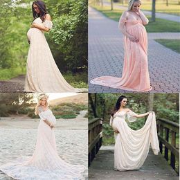 Maternity Photography Props Floral Lace Dress Fancy Pregnancy Gown Off Shoulder Ruffle for Baby Shower Photo Shoot Photoshoot