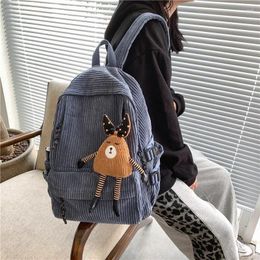 Backpack Women Corduroy Pure Color Stripe Harajuku Fashion School Bag Teenage Luxury Girl Female Cute Bagkpack