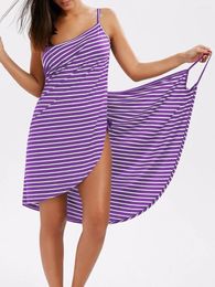 Summer Beach Sexy Women Stripe Wrap Dress Bikini Cover Up Sarongs Women's Clothing Swimwear Swimsuit Backless