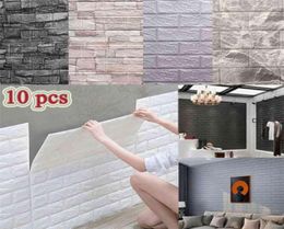 10 Pcs Selfadhesive 3D Panels Wallpaper Waterproof Foam Wall Stickers Tile Brick Living Room TV Background Decals 3835cm 2109105029372