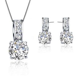 Wedding Jewelry Sets 925 Sterling Silver Colored Bridal Set Classic Cubic Zircon Crystal Pendant Necklace Stud Earrings