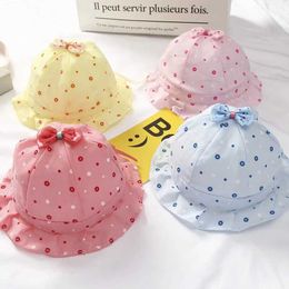 Caps Hats Spring Summer Sun Hat for Baby Girl Cute Dot Print Infant Bucket Cap Sweet Princess Bowknot Newborn Beanie Caps Gorras Y240517