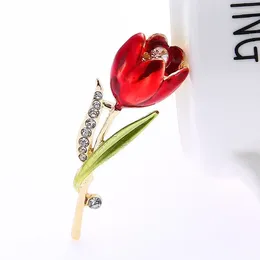 Brooches Women Summer Fashion Tulip Rhinestone Flower Brooch Pin Crystal Jewellery Clothes Accessories Gift Wedding Decoration