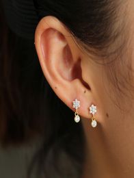 minimal minimalist delicate flower cz drop earring cute lovely girl women gift beautiful small studs cz charms new arrived4314294