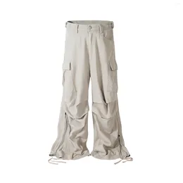 Men's Jeans Streetwear Folded Side Zipper Multi Pocket Cargo Pants For Men Straight Pleated Roap Hombre Baggy Overalls Oversized Trousers
