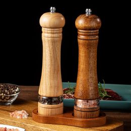 8inch Manual Wooden Pepper GrinderSturdy Salt Mill with Ceramic Grinding CoresAdjustable Coarseness Spice Grinder 240429