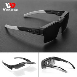 WEST BIKING Flip-up Cycling Glasses Pochromic Polarised Sunglasses for Fit Over Myopia MTB Road Bike Night Driving Eyewear 240508