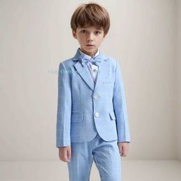 Suits Childrens Plaid Spring Summer Suit Set Boy Gentleman Piano Host Performance Photography Costume Kids Blazer Pants Bowtie Outfit Y240516