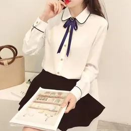 Women's Polos Chiffon Shirt Long Sleeve 2024 Spring And Autumn Korean Style Student Versatile Bow White Western Top
