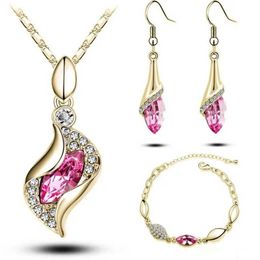 Wedding Jewellery Sets ZOSHI African Gold Colour for Women Accessories Bride Crystal Pendant Necklace Earrings Bracelet Set