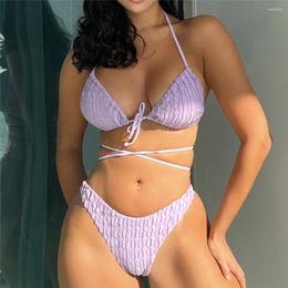 Women's Swimwear Bikini Set Sexy Strappy Purple Triangle String 2024 Women Halter Swimsuit High Cut Bathing Suit Swimming Wear