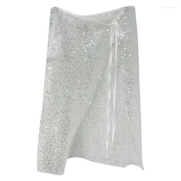 Skirts Women Sequins Lace Layering Long Skirt Sheer Half Apron Hip Covering Overskirt