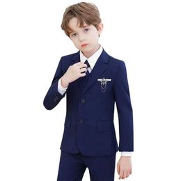 Suits Children Luxurious Black Blue Wedding Suit Boys Ceremony Tuxedo Dress Teenager Kids Photograph Blazer Party Performance Costume Y240516