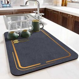 Mats Pads Napa Drain Pad Anti-slip Rubber Dish Pad Super Absorbent Coffee Cup Drying Mat Kitchen Bathroom Drain Mat Kitchen Accessories J240514