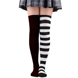 Women Socks Women's Stockings Mixed Solid Striped Gothic Lolita Girls Cute Long Thigh High Cartoon Kawaii Over Knee