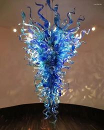 Chandeliers Luxury Large Hand Blown Glass Chandelier Blue Shade Long Chihuly Home Lamp Hanging Lighting Fixtures For Stairs