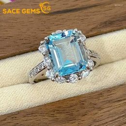 Cluster Rings SACE GEMS Certified 8 10MM Natual Sky Blue Topaz For Women 925Sterling Silver Wedding Party Fine Jewellery Festival Gift