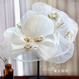 Berets British Large Wedding Hat Brand Women Gauze Brim Flower Fedora Cap Bride Cocktail Horse Race Po Shoot Formal Sombrero