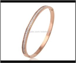 Bangle Drop Delivery 2021 Womens Bracelet Jewellery Rose Gold High Quality Stainless Steel Cuff Bracelets With Shiny Crystals Waj0909582147