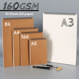 A3A48KA516K Kraft Paper Sketchbook 160GSM HardCover Spiral Art Notebook Blank Sheets Pencil Drawing Notepad School Supplies 240517