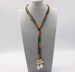 GuaiGuai Jewellery Natural Cultured White Biwa Pearl Mix Colour Jade Chain long Necklace Baroque Pearl Pendant For Women4765300