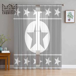 Window Treatments# Star Retro Minimalist Grey Home Tulle Curtains for Bedroom Living Room Printed Sheer Curtains for Balcony Summer Home Decor Y240517