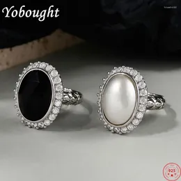 Cluster Rings S925 Sterling Silver For Women Men Fashion Oval Lab-Pearl Cutting Agate Zircon Cool Style Jewelry