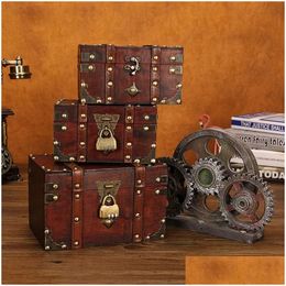 Storage Boxes Bins Big Vintage Metal Wood Box With Lock Suitcase Jewellery For Gift Craft Organiser Desket Decorations Packaging Drop De Dhvzx