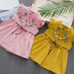 Girl's Dresses 1-4T Girl Cute Sweet Dress Summer Sleeves Cotton Free Dress Fashion Flying Sleeves Princess Dress Flower Embroidered Childrens Clothing WX