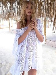 White Lace Cover Ups Swimwear Summer Sexy Bikini Pareo Beach Beachwear Women Dress Bathing Suit Up #Q548