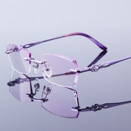 Sonnenbrille Frauen Lesen Brillen Randlosen Rahmen lila weibliche Hyperopie hohe klare Linsen Rahmenlose Damen für ältere presbyopische Auge 211l
