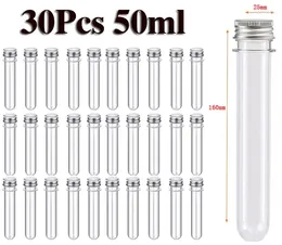 30Pcs Lab 50ml PET Test Tube Bottle Transparent Cylindrical Plastic Refillable For Mask Candy Data Line 25 160mm