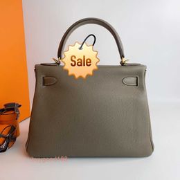 Top Ladies Designer eKolry Bag 28 Elephant Grey Gold Buckle Togo Leather Crossbody Handbag for Women