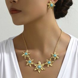 Pendant Necklaces Necklace Hexagon Star Flower Chain Womens Gift Gold Plate Retro Fashion Jewellery Hot Selling Party Gift 2024 New J240516