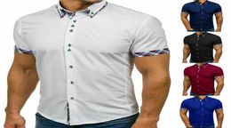 2020 Brand Design Casual Shirt Men Short Sleeve Slim Fit Cotton Dress Shirts Men Black Office Formal Men Shirt Plus Size 3XL6007712