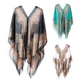 1Pc Women Summer Beach Bikini Cover Up Sexy Breathable Loose Chiffon Blouse Shawl Scarf With Buttons For Travel